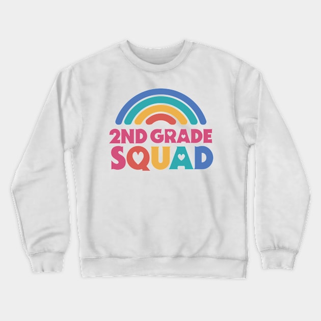 Cute School Teacher 2nd Grade Squad with Retro Rainbow and Hearts Crewneck Sweatshirt by SLAG_Creative